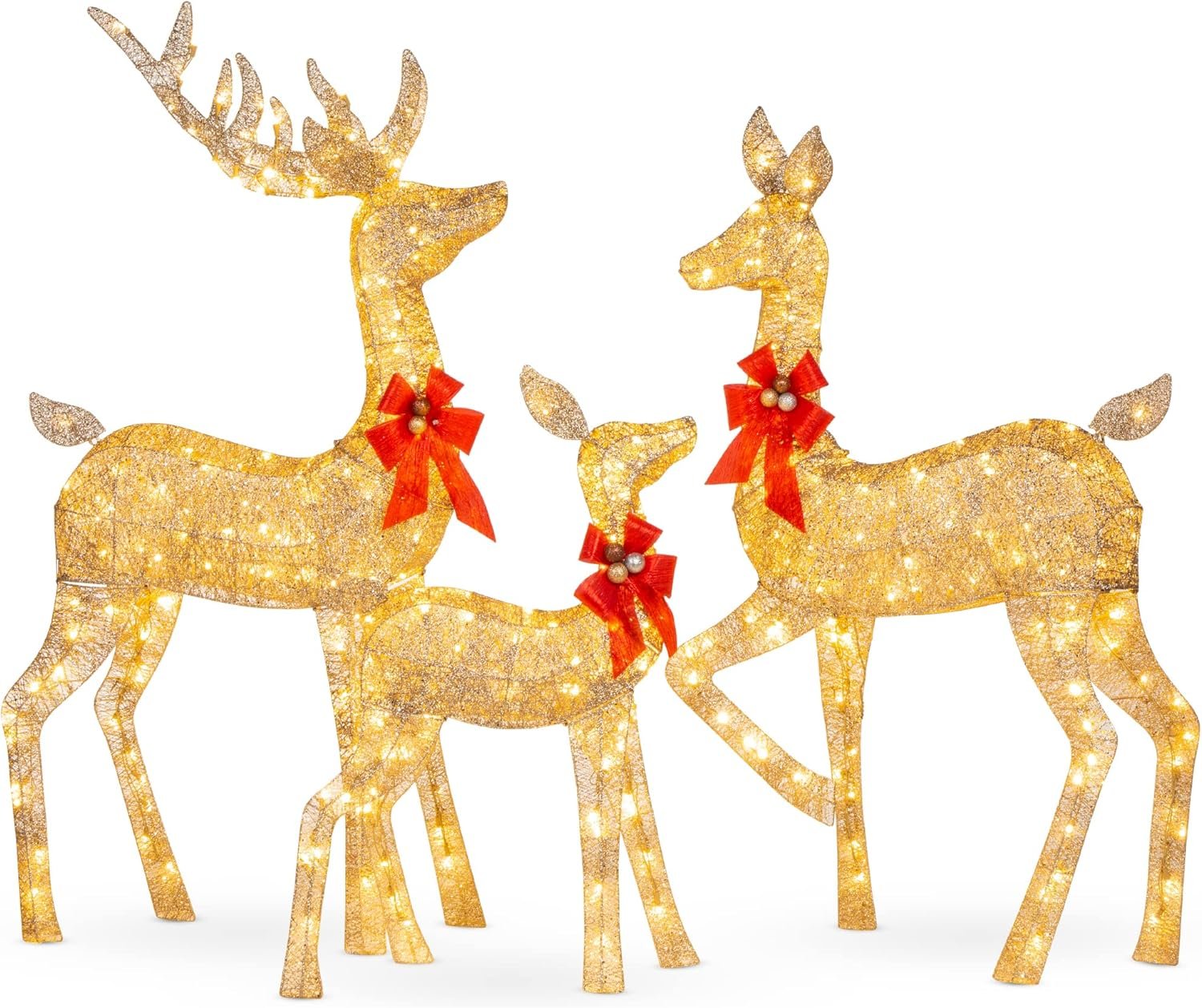 3PCS 5FT Lighted Christmas Deer Family – 360 LED, Gold